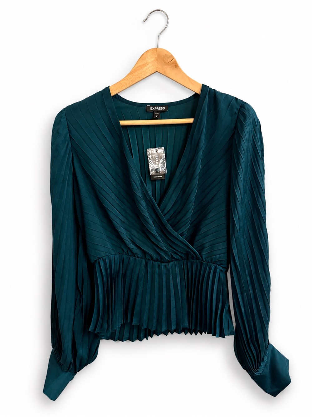Express Teal Pleated Wrap Peplum Blouse NWT Size Small